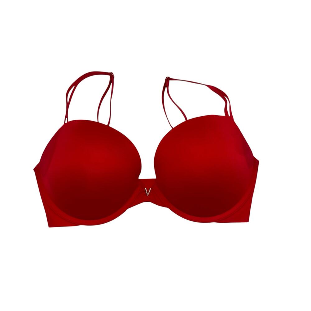 Victoria’s Secret 34DD Bright Red Gold Accents Supported Push Up Bra